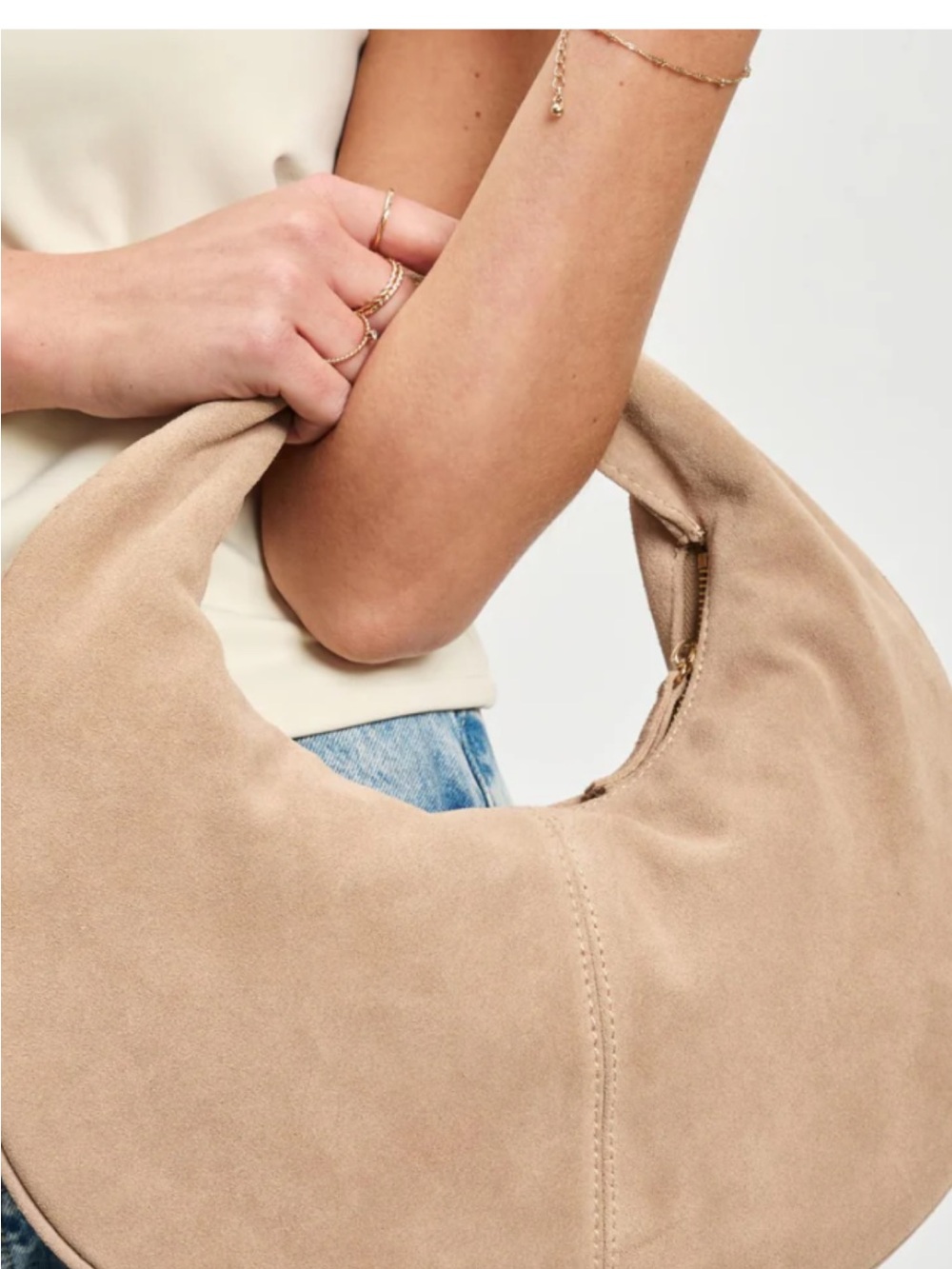 Moda luxe Farrah style Suede Hobo Bag - tan NWT - Picture 2 of 11